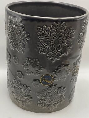 Home Essentials Gray Ceramic Raised Snowflake Utensil Crock